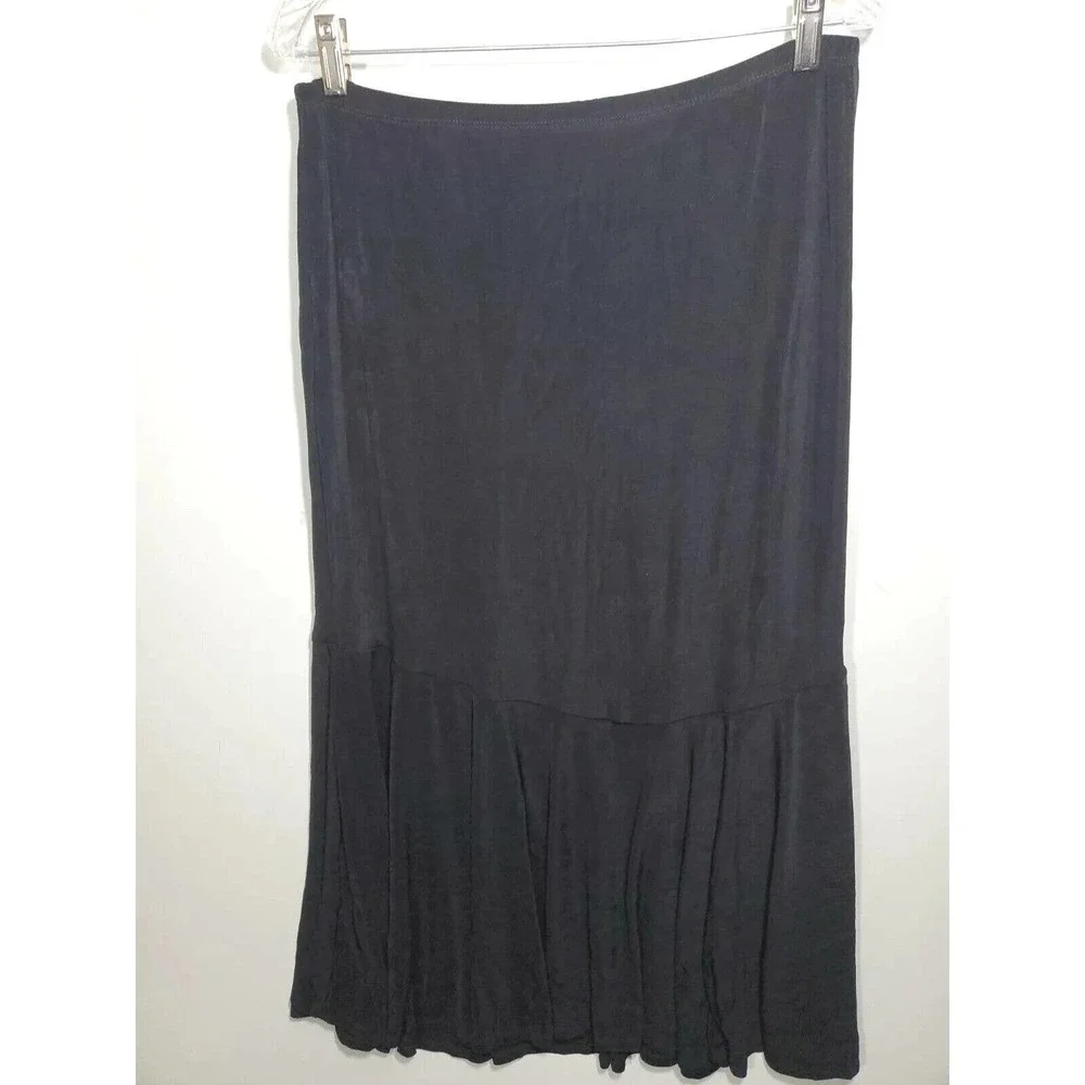 Coldwater Creek Black Stretchy Elastic Waist Ruffled Hem Comfort Travel Skirt LG